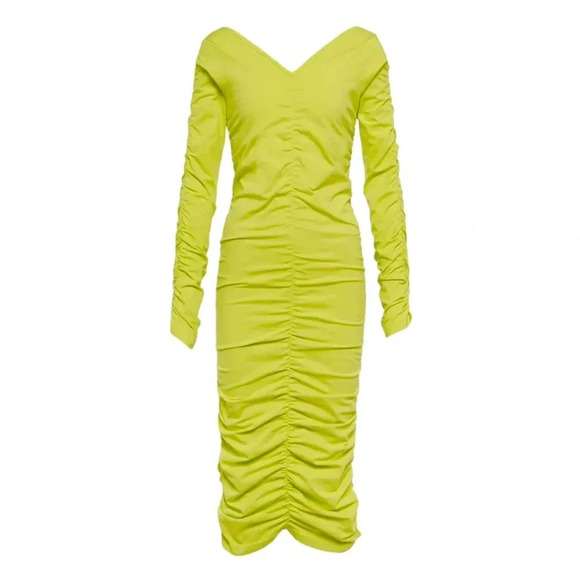Helmut Lang Long Sleeve Ruched Mini Dress Bright Yellow Size XS/S NWT - Picture 4 of 13